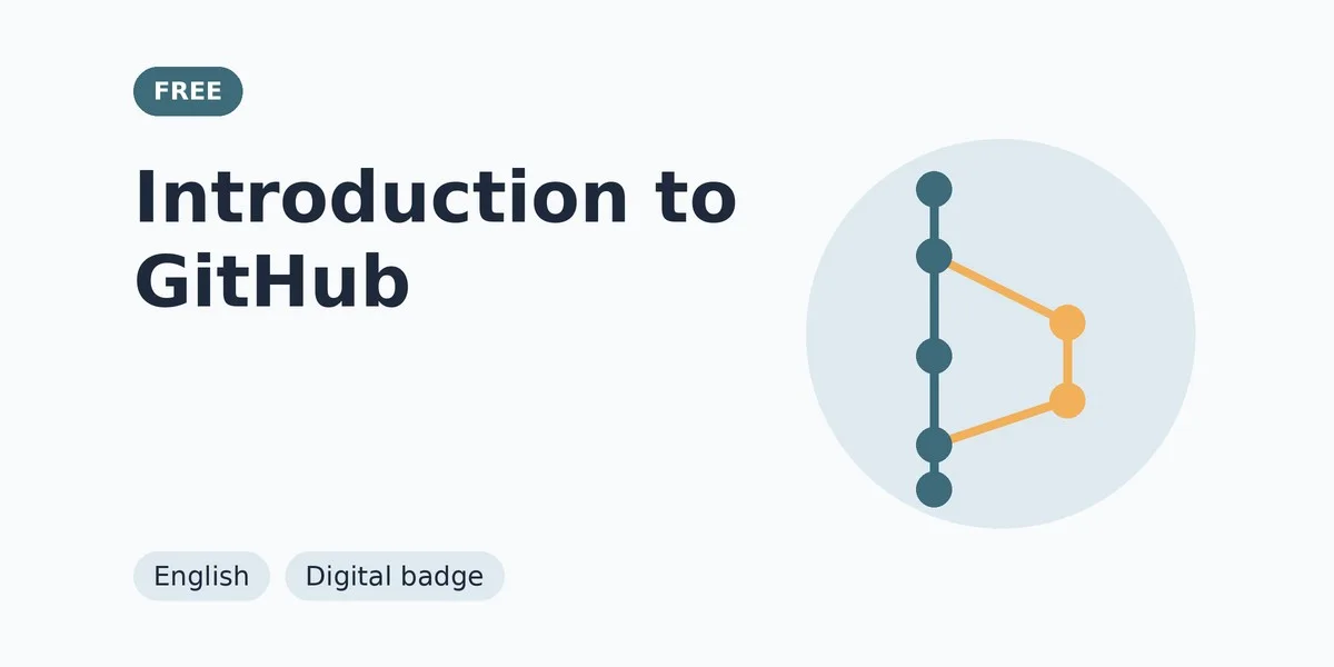 Introduction to GitHub: free course thumbnail, English, digital badge