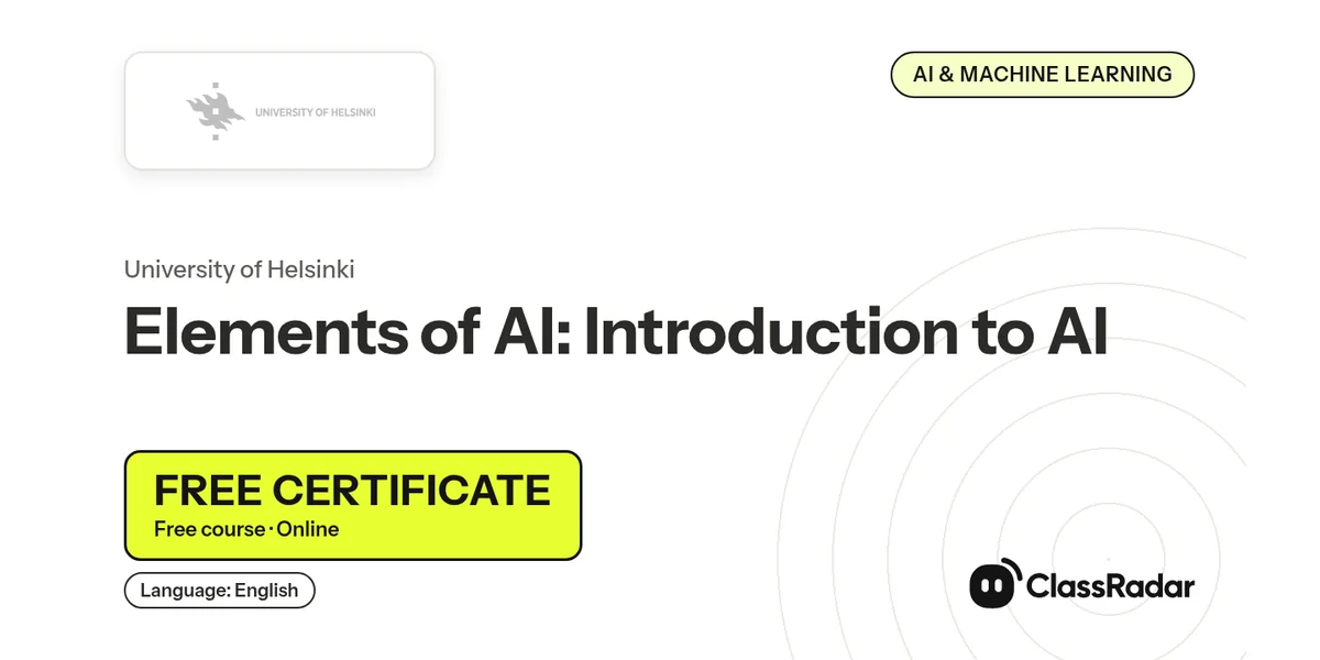 Elements of AI: Introduction to AI: free course thumbnail, language English, free certificate