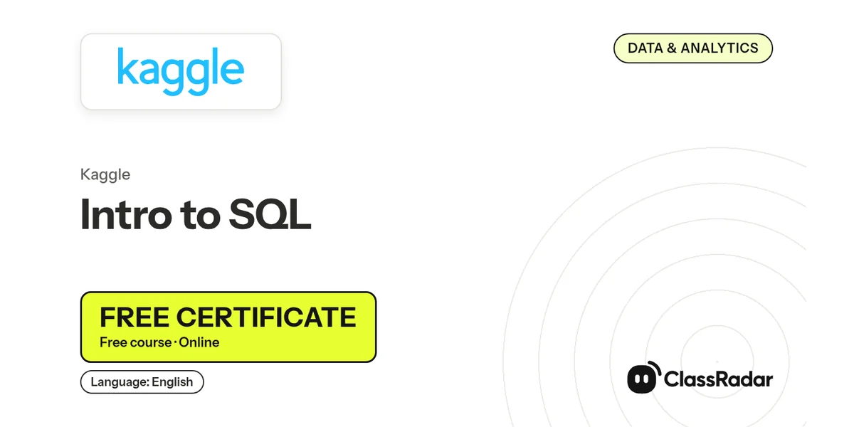 Intro to SQL: free course thumbnail, language English, free certificate