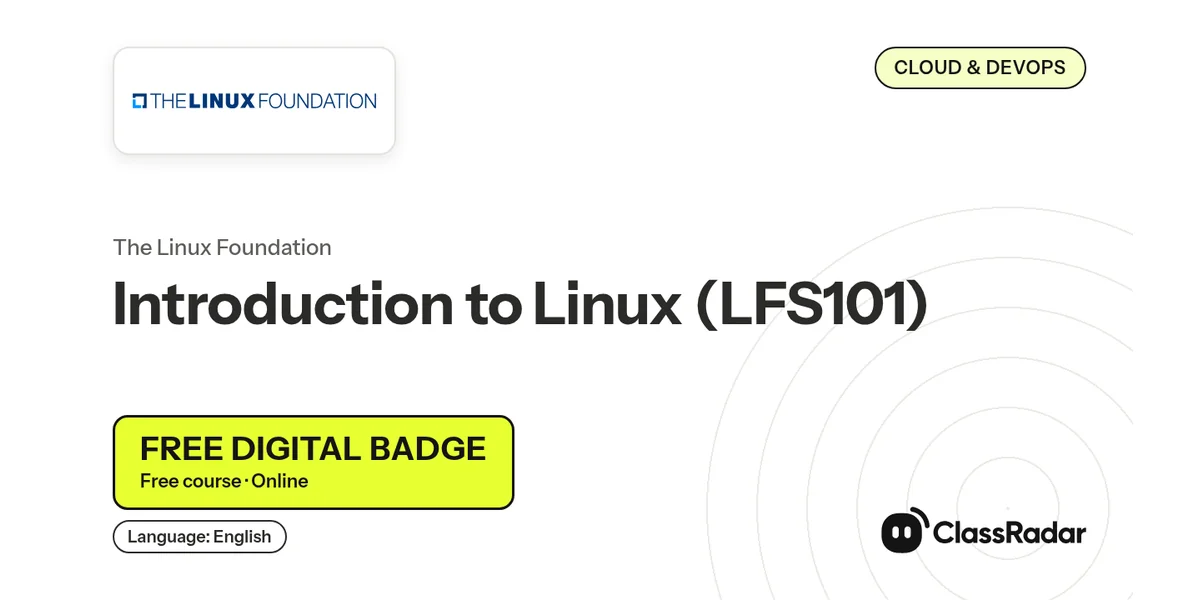 Introduction to Linux (LFS101): free course thumbnail, language English, free digital badge