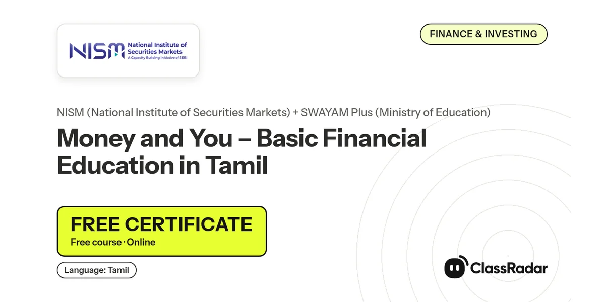 Money and You – Basic Financial Education in Tamil: free course thumbnail, language Tamil, free certificate