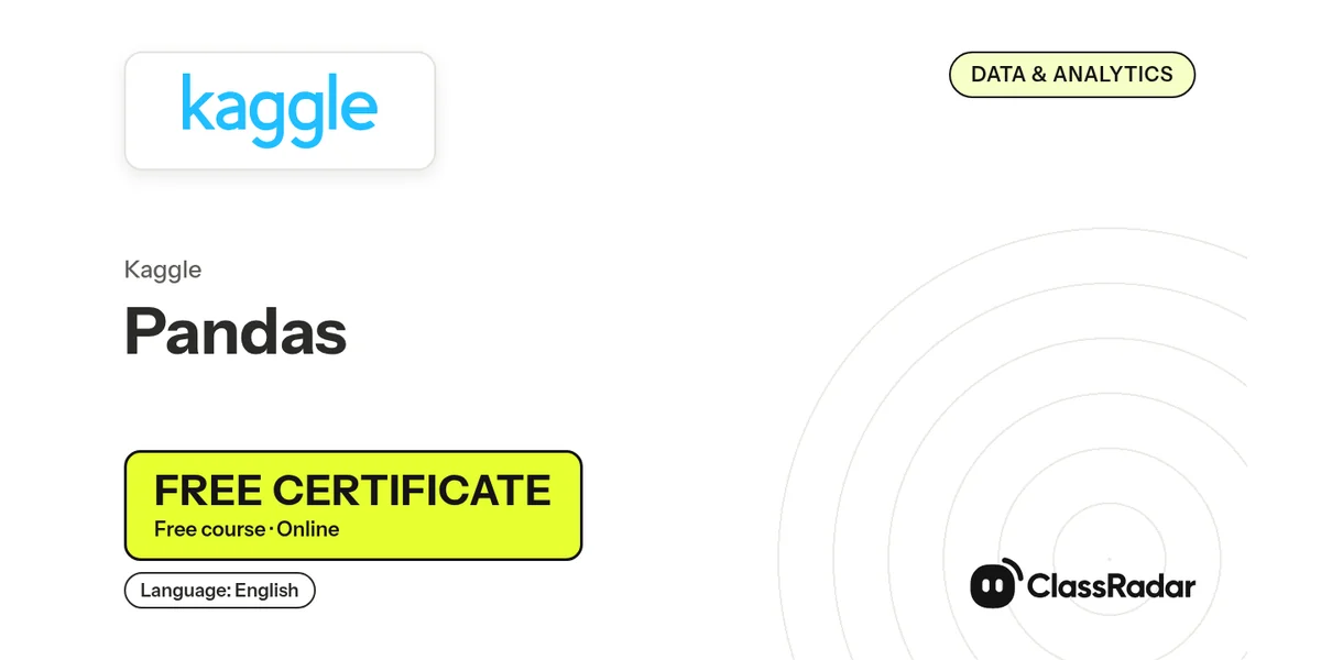Pandas: free course thumbnail, language English, free certificate